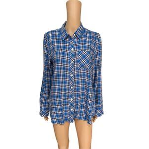 Gap women's blue plaid flannel shirt soft cotton button-down front size M